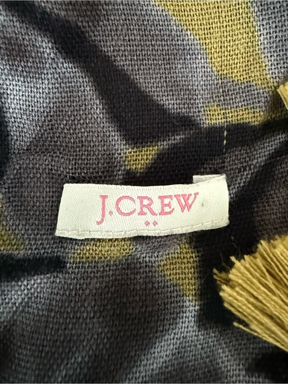 J.Crew | Floral Scarf Blue Gray Chartreuse Tassel Wrap - Picture 3 of 9